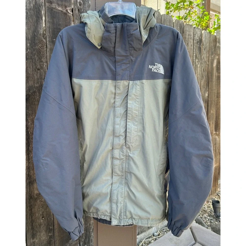 Vintage The North Face HyVent Jacket Mens M Hooded Olive Black Fleece Lined